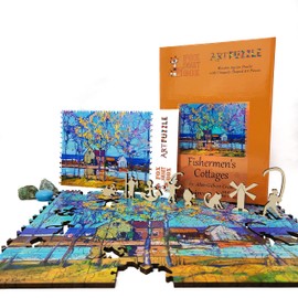Wooden Jigsaw Puzzle for Adults - Uniquely Shaped Pieces - Made in The USA by FoxSmartBox - 255 Pieces - Fishermen's Cottages
