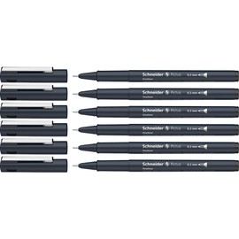 Schneider Pictus Fineliner (Line Width 0.2 mm, Indelible Pigment Liner, Metal-Encased Tip, 85% Recycled Plastic Casing) Pack of 6, Black