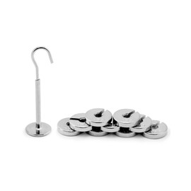 QWORK Lab Slotted Mass Set, 2 Set of Chromium-Plated Metal Slotted Weights, One Set - Total 100g - Includes 9 Weights (10g Each) & One Hanger (10g)