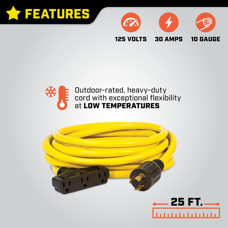 Champion Power Equipment 25-Foot 30-Amp 125-Volt Fan-Style Generator Extension Cord