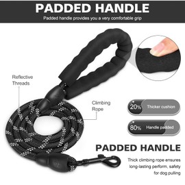 UrbanX Heavy Duty Dog Leash with Comfortable Padded Handle and Highly Reflective Threads for German Shepherd Pit Bull and Other Large Mixed Breed Dogs (4FT, Black)