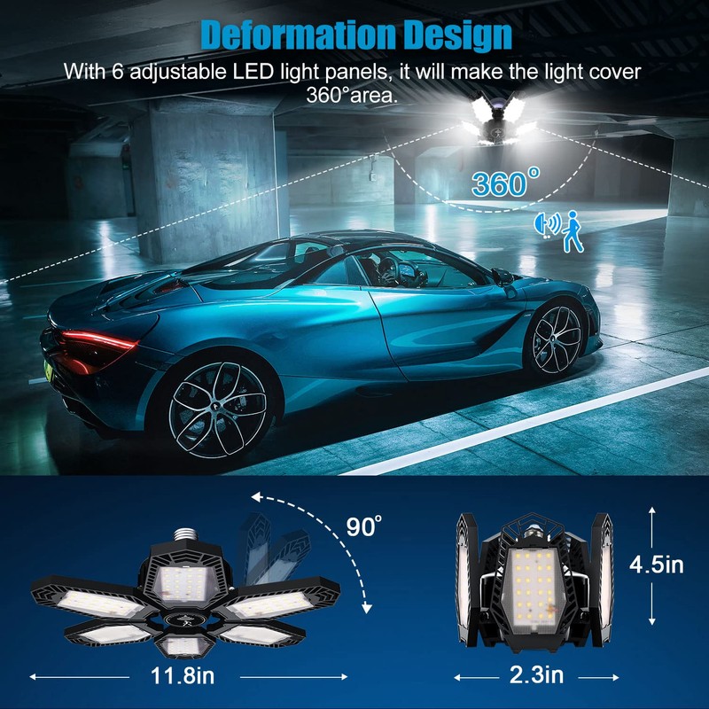 TANBABY 2 Pack Motion Sensor Garage Light, Total 30000LM Deformable