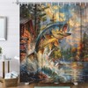 Rustic Cabin Shower Curtain, Country Lodge Bass Fish Lake Fishing