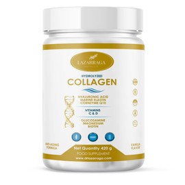 Hydrolyzed Collagen + Marine Elastin Peptides + Hyaluronic Acid + Coenzyme Q10 + Glucosamine + Biotin + Vitamin C & D and Magnesium - Strong Joints and Cartilage, Smooth Skin and Energy | 420 g