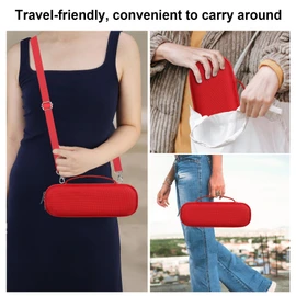 BOVKE Carrying Case Compatible with Beats Pill Wireless Bluetooth Speaker, Beats Pill Portable Speaker Holder Bag with Extra Mesh Pocket for Charging Cables, Red+Red