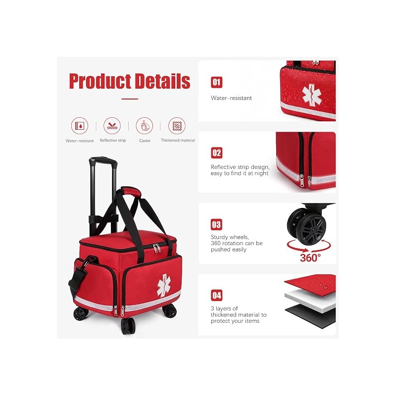 Medical Bag Rolling Roller Bag Trolley Duffel Nurses EMT CNA