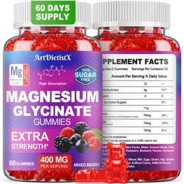 Magnesium Glycinate Gummies 400mg, Sugar Free Mаgnеsium Gummiеs for Adults with Magnesium Malate, Zinc, and Vitamin B6 for Sleep, Body Support and Relaxation, Non GMO, 60 Count-Multi-Flavor