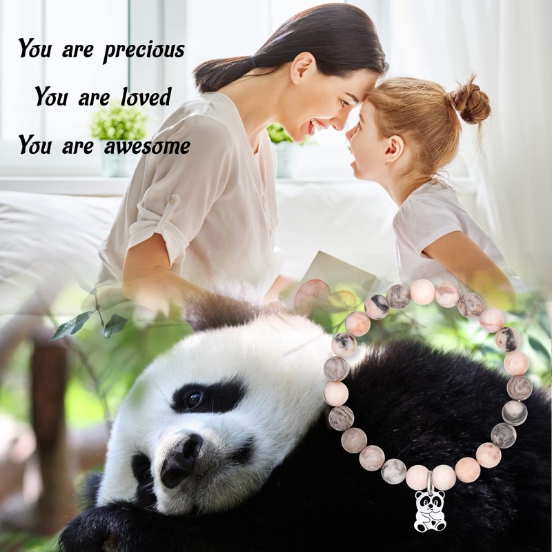 LINY Panda Bracelets for Women Beaded Amethyst Bracelet Cute Panda