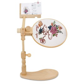 RoseFlower Adjustable Rotated Embroidery Hoop Stand, Cross Stitch Stand Lap, Natural Beech Wood Embroidery Hoop Holder with Pattern Splint, Hands Free Embroidery Frame Stand for Art Craft Sewing