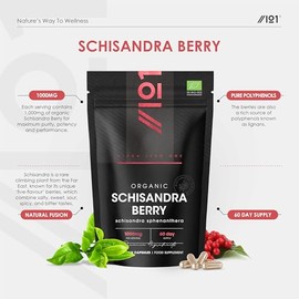 Organic Schisandra Berry 1000mg - High Strength Formula - Certified Organic, Non GMO, Gluten Free, Halal - 120 Vegan Capsules