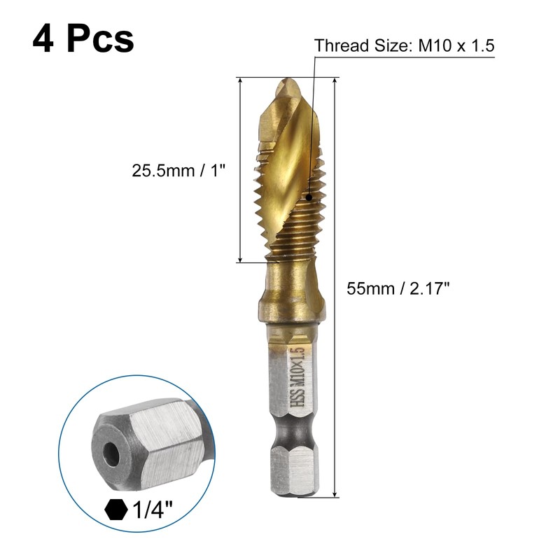 sourcing map 4pcs Combination Drill and Tap Bits Metric M10