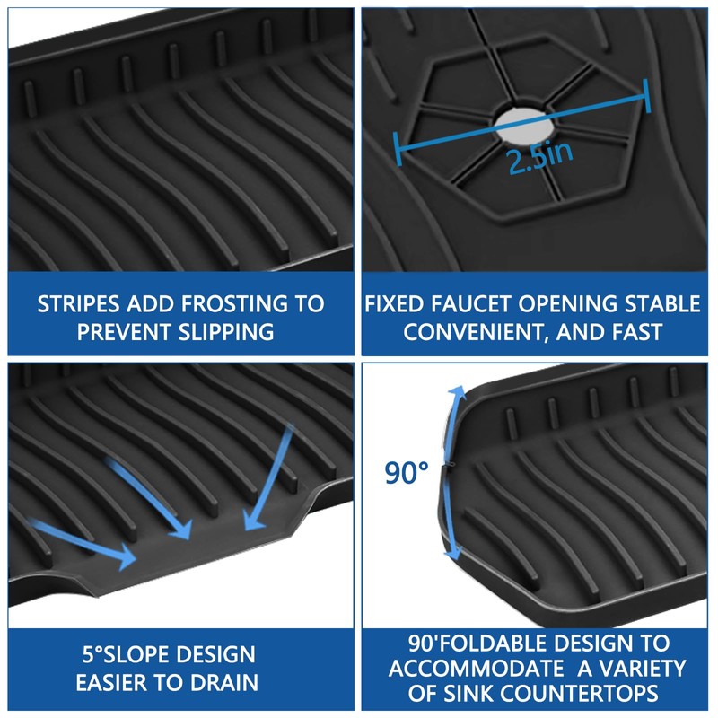 Kitchen Sink Splash Guard Gen2-30" x 6'' Silicone Sink Mat