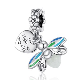 Famuan Charms Pendant 925 Sterling Silver for Women Fits Bracelets Gold Key Blue Chameleon Cat Pearl Mother's Day Birthday Christmas Gifts for Girls Friends, Silver, Zircon