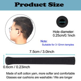 Omnful Glasses Ear Cushion Longer Length with Soft Knitting Cotton, Anti-Slip Elastic Eyeglasses Ear Grips for Glasses, Sunglass Temple Tips Sleeve Retainer - Eye Glasses Ear Cushions, 3pairs Black