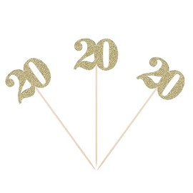Glitter 20th Birthday Centerpiece Sticks Gold Number 20 Party Table Toppers for Adult Birthday Party Anniversary Celebrating Decors - Pack of 10