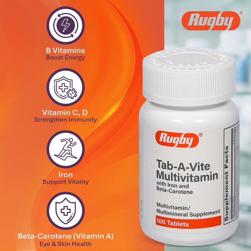 Rugby Tab-A-Vite Multivitamin with Iron and Beta-Carotene - Daily Multivitamin