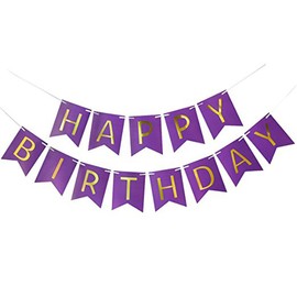 Purple Happy Birthday Banner, Purple Card Happy Birthday Banner, Golden Letters For Birthday Party