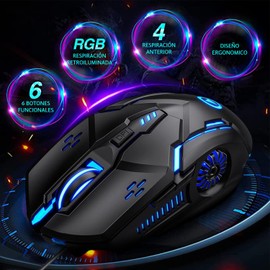 Mouse Gaming con Cable, ratón para Juegos de 3200 PPP, Bucle Colorido RGB, Clic silencioso, 4 dpi Ajustable, PC, computadora, Windows, Mac, Mouse óptico de diseño ergonómico Ultraligero (Negro)