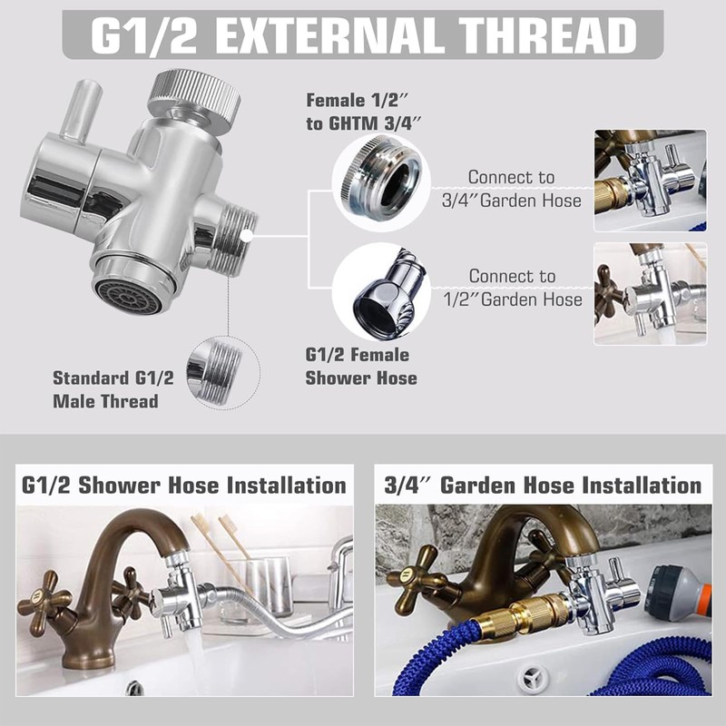 Brass Diverter Valve with Aerator, 3 Way Splitter with Male