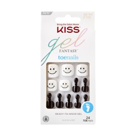 Uñas para pies Blanco y negro Pedicure Set KISS Gel Fantasy Collection Listas Para Usar, Style ''Go With Flow", fácil aplicación, incluye pegamento, resistentes al agua, larga duración, 24 uñas