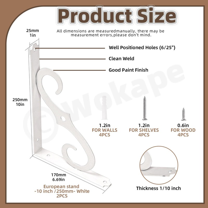 Wokape 2 Pack L Bracket Decorative Shelf Brackets 10 Inch