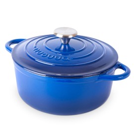 Cast Iron Dutch Oven with Lid – Non-Stick Ovenproof Enamelled Casserole Pot – Sturdy Dutch Oven Cookware – Dark Blue, 3.1-Quart, 22cm – by Nuovva