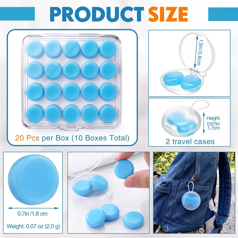 Relaxweex 200 Pcs Wax Earplugs Bulk Moldable Silicone Wax Earplugs