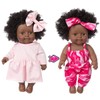 12インチ リアルな黒色のベビーガール人形 おもちゃ アフリカ系アメリカン 洗えるシリコンベビードール 人形服2セット付き (人形1枚のみ)