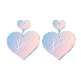 YUNXI Lover Heart Dangle Drop Earrings Lightweight Acrylic Sparkle Color Changing Love Heart Stud Hoop Earrings Valentine's Day Jewelry Gifts for Women (Heart Stud)