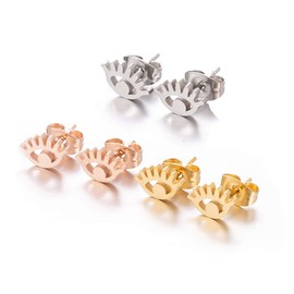 Women Minimalist Rose Gold Silver Evil Eyes Stud Earrings High Polished Stainless Steel Unisex Jewelry-3 pairs