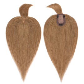 MY-LADY Human Hair Toppers for Women Real Human Hair with Bangs Thin 7 * 13CM Silk Base with Lace Clip in Remy Hairpieces 150% Density 12 Inch Light Brown