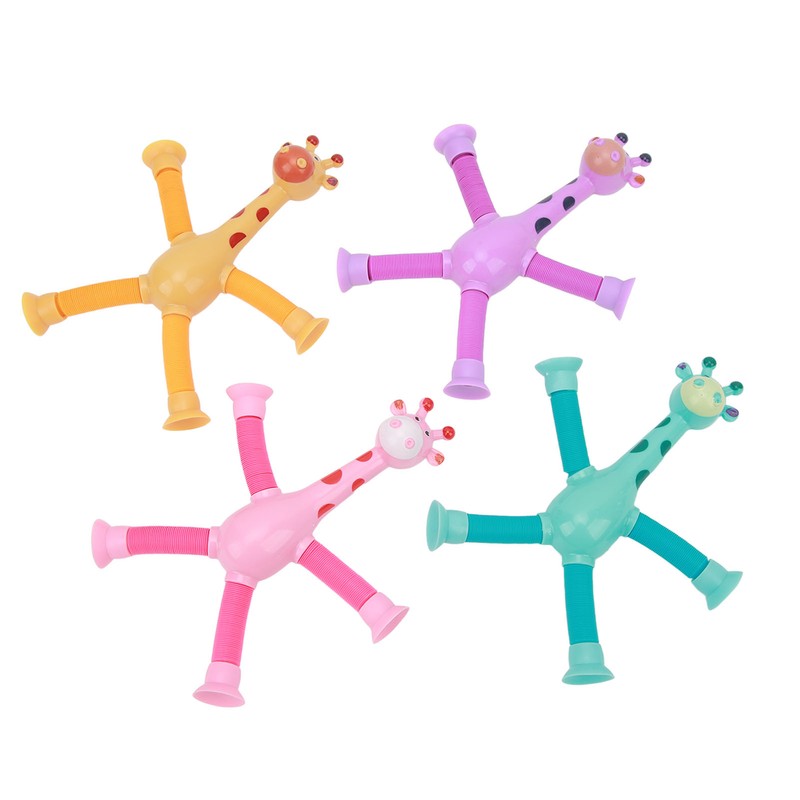 4Pcs Giraffe Tube Toy Telescopic Suction Cup Tube Giraffe Toy
