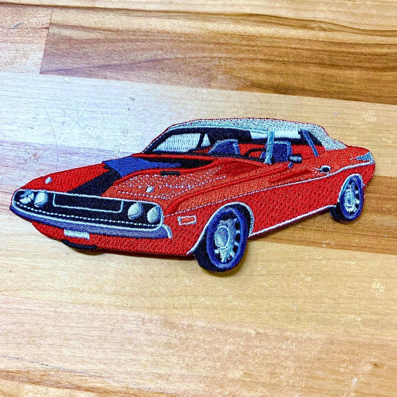 Red Muscle Car Patch Embroidered Iron-On Automobile Applique