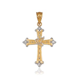 10K Yellow Gold Holy Spirit Dove Cross Diamond Pendant Necklace (Pendant only)