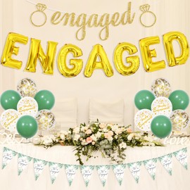 Jollyboom Engagement Decorations Sage Green, We Are Engaged Pennant Banner Engaged Banner Foil Balloons for He Asked She Said Yes Engagement Hen Party Decorations Wedding Bridal Shower