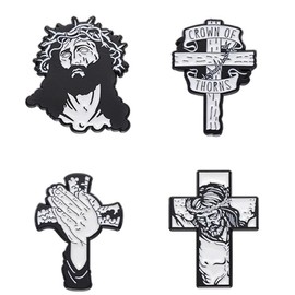 4Pcs Cross Brooch Pin Jesus Praying Hands Lapel Brooch Pin Christian Jesus Cross Pin Brooch for Women Men Christmas Jewelry Gift Hat Cloak Bag