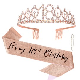 Luixenir 3 Pcs 18th Birthday Headband and Sash for Women Rose Gold 18th Birthday Sash and Tiara 18 and Fabulous Gifts for Girls