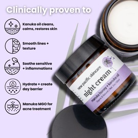 New Pacific Skincare Organic Manuka Honey + Kanuka Oil Night Repair Face Moisturizer Cream | Rejuvenating, Calming, Restoring | 2.5 month supply, 2oz/60ml | Made in New Zealand
