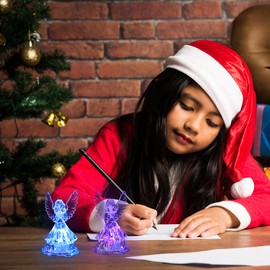 Housoutil LED Angel Lamp, 2PCS Acrylic Angel Night Light, Christmas LED Color Changing Praying Angel, Mini Angel Figurines Light for Thanksgiving Christmas Home Decoration