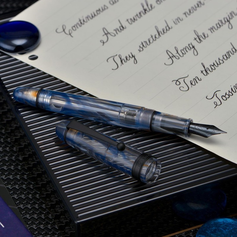 Asvine V126 Vacuum Fill Fountain Pen Blue Swirl Acrylic Medium