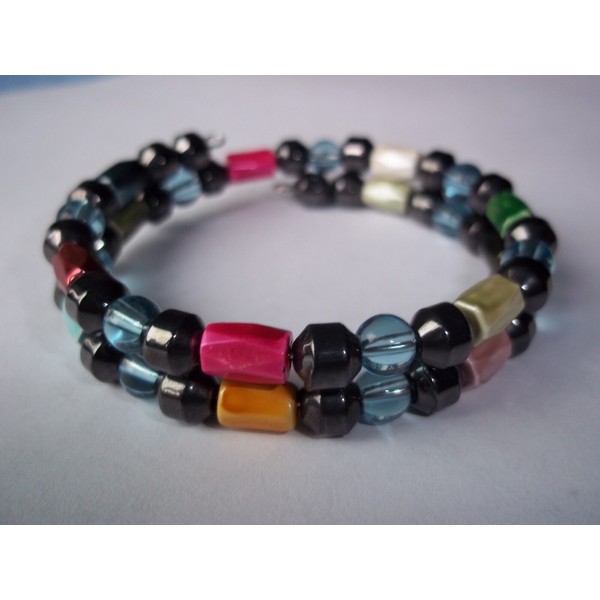 "Handmade" Multi-Color MAGNETIC & Lt Blue GLASS Bead WRAP Bracelet