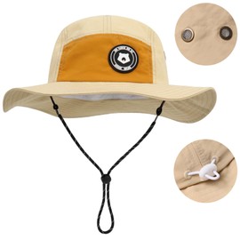 Kids Sun Hat UPF 50+ Quick Dry Foldable Bucket Hat Lightweight Adjustable Safari Fishing Hat for Boys Girls Outdoor 4-8 Years Khaki Orange