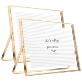 Gold Floating Picture Frame 7x5'' Set of 2(Horizontal) for Picture 5x3.5'',6x4'' Floating photo.Tabletop Frames 5x7'' double glass,Classy Wedding frames 5x7'' and Premium Present Frame for Holidays