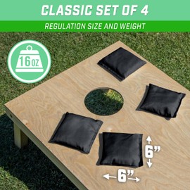 GoSports Cornhole Bean Bags Set of 4 - Regulation All Weather - Classic Black