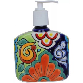 Fine Crafts Imports Mexican Handmade Talavera Rainbow Ceramic Bathroom Soap Dispenser