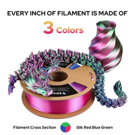 2025 New Tri-Color Filament, 3D Printer Filament PLA 1.75mm Color Changing Silk Green-Red-Blue, 3D Printing Accessories Gift PLA Filament Multi Color, Dimensional Accuracy +/-0.02mm, 2.2lbs/Spool