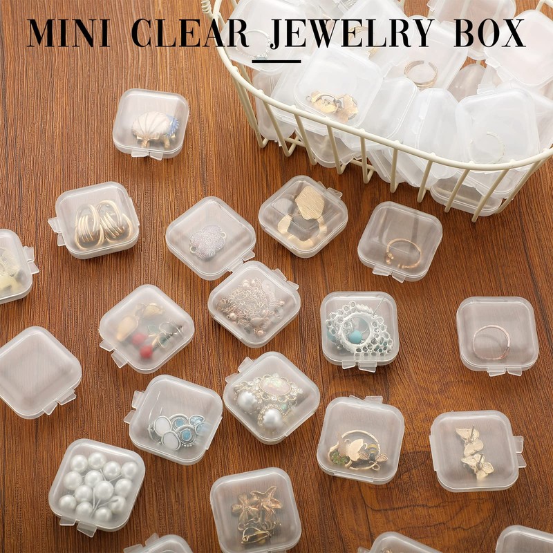 Chunful 100 Pack Mini Clear Plastic Jewelry Box Earring Organizers