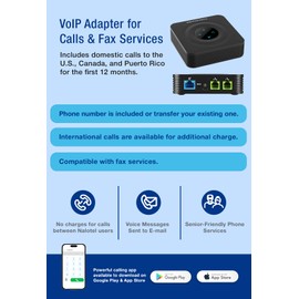 Telephone Adapter 2-Port: Replace Landlines and Calling Cards, Supports Fax, Unlimited Domestic Calls, Best International Rates, and Travel-Friendly Service.
