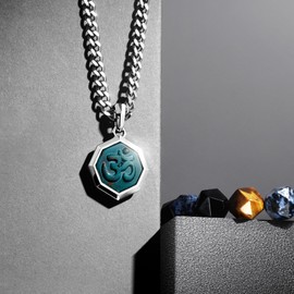 AWNL Bloodstone Pendant Necklace for Men Natural Gemstone Premium Men’s Sterling Silver Hexagonal Necklace with Stainless Steel Chain Gift for Men 24 Inch