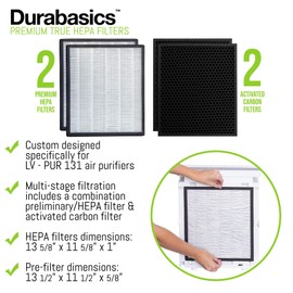 Durabasics LV-PUR131 Replacement Filter Compatible HEPA Filter Set | 2 HEPA Filters & 2 Activated Carbon Pre Filters | Compatible with Levoit Air Purifier Replacement Filter LV PUR131 RF